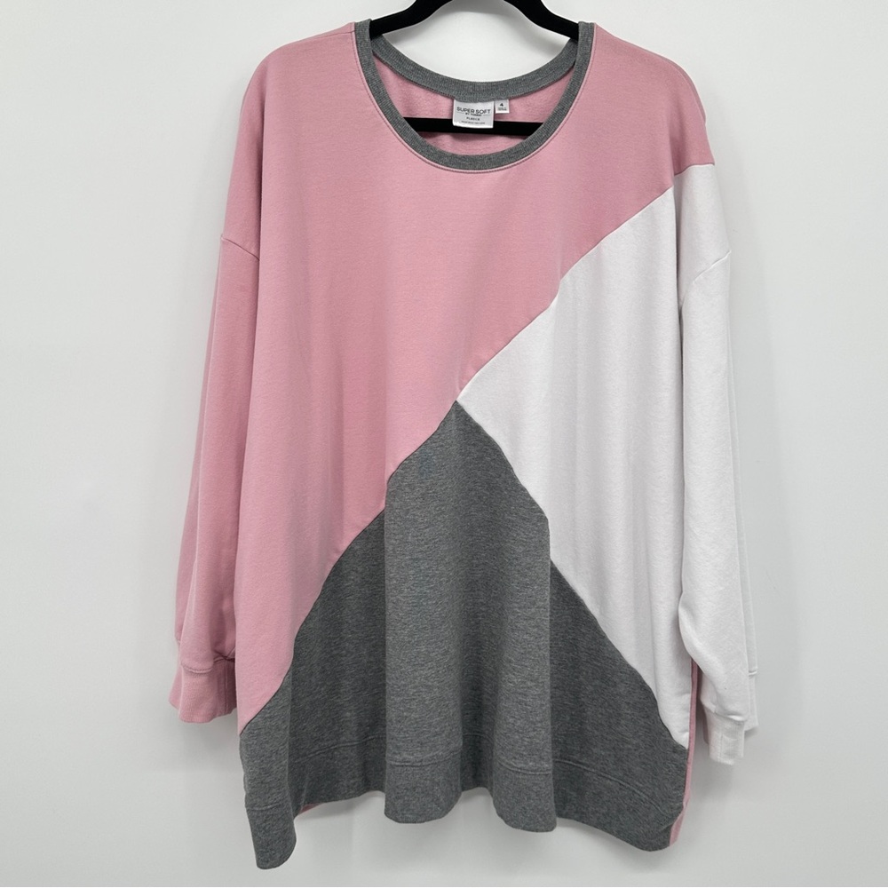 Torrid Sweatshirt Plus Size 4X Pink White‎ Gray Colorblock Top